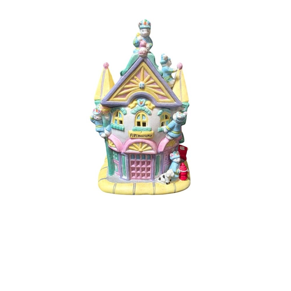 Bunny Towne Porcelain Fire House Easter Rabbit Village